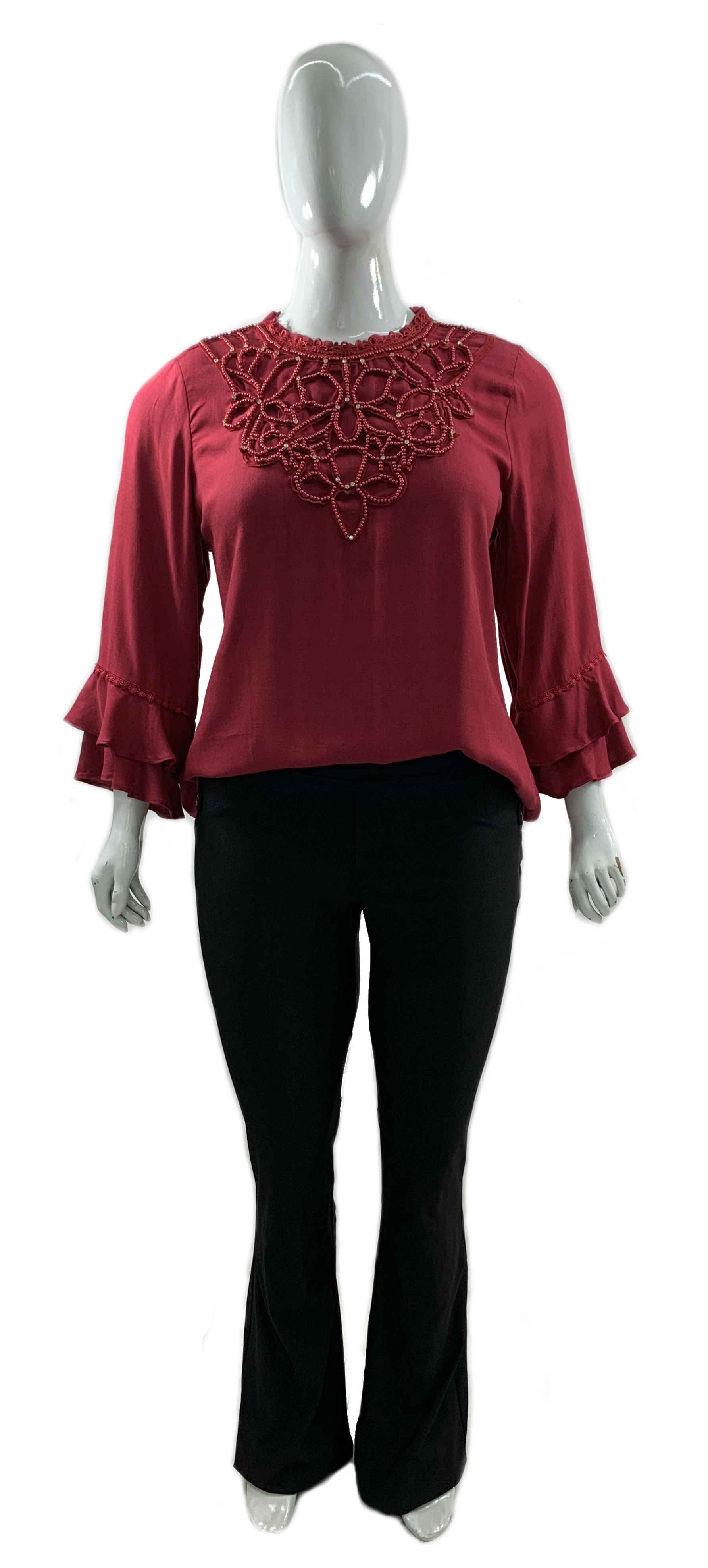 Blusa Plus Size de Linho Pedraria Ref 03088 / Cala Plus Size Bengaline Streesh Ref 02983