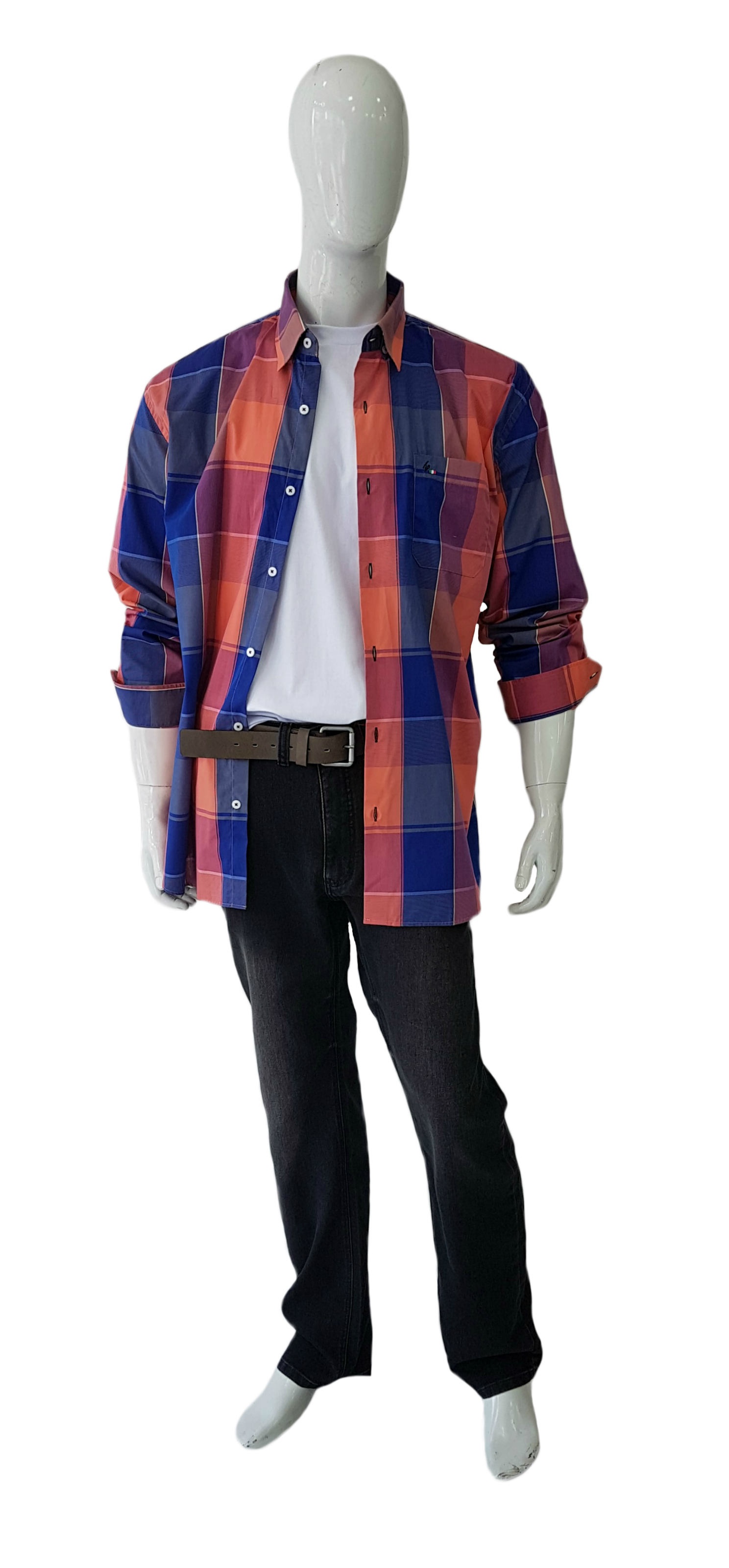 Camisa Plus Size Algodão Xadrez Ref 03112 / Calça Plus Size Jeans Ref 03073