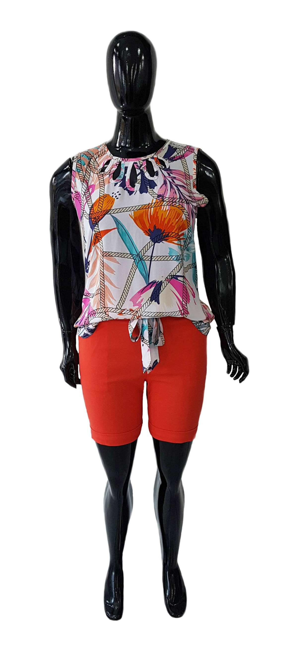 Conjunto Plus Size Regata em Viscose / Bermuda de Linho Ref 03242