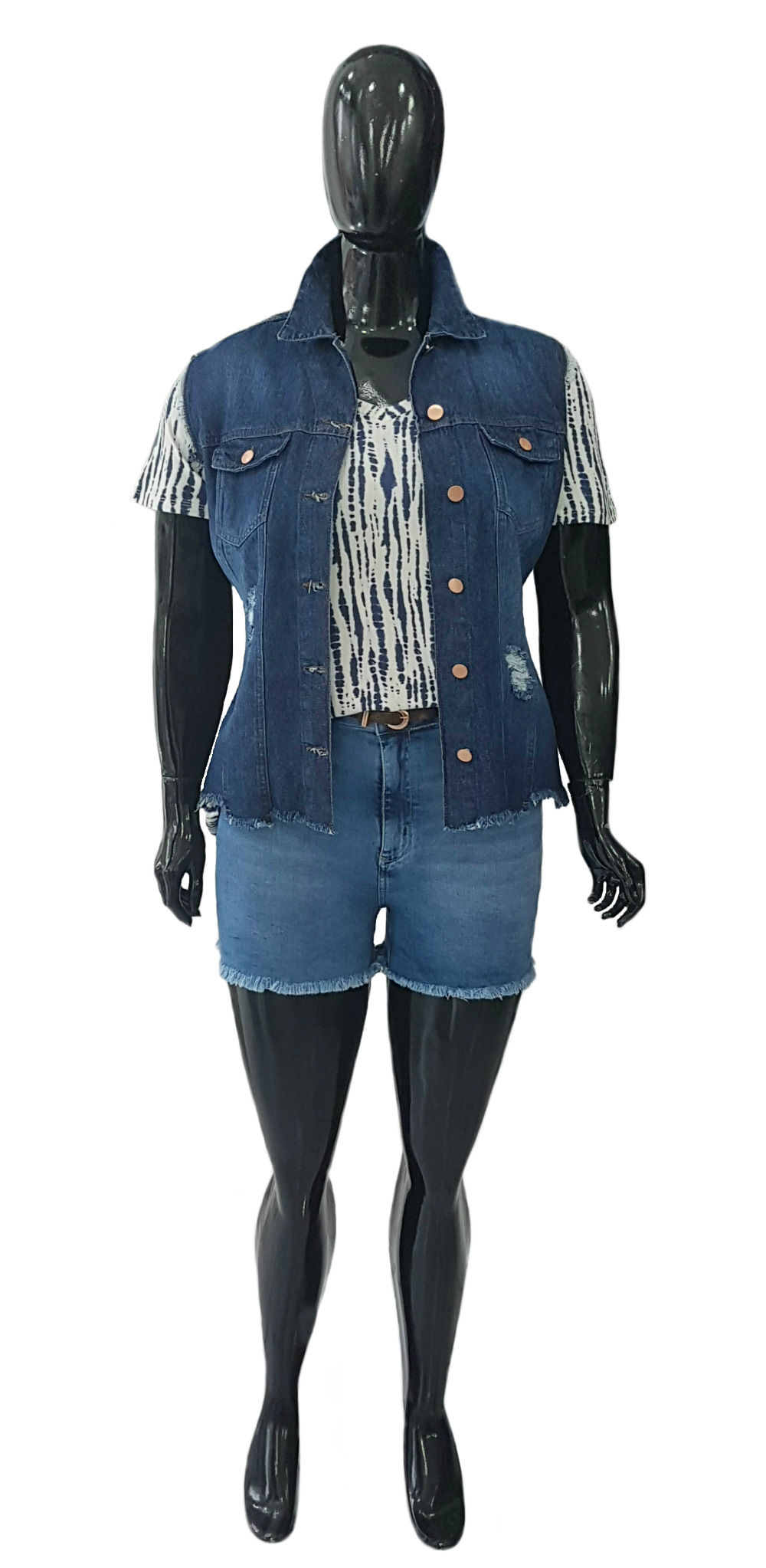 Shorts Plus Size Jeans Ref 03280 / Colete Plus Size Jeans Ref 03194 / Blusa de ViscoLycra Ref 03262